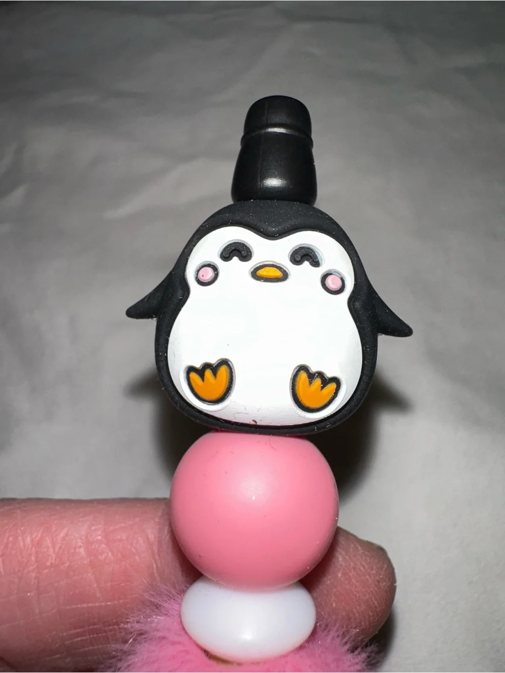 Cute Penguin Top Pink Pom-Pom Black Custom Made Pen